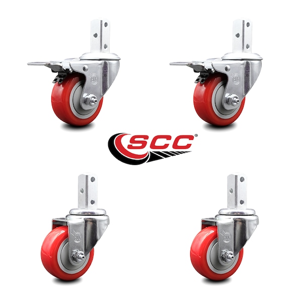 Service Caster 3.5 Inch Red Poly Swivel 7/8 Inch Square Stem Caster Total Lock Brakes, 2PK SCC-SQTTL20S3514-PPUB-RED-78-2-S-2 - main
